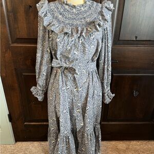 Doen Floral Blue Ruffle Dress